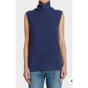 Vince Sweater Womens M Cashmere Blue Sleeveless Turtleneck Sweater Split Side